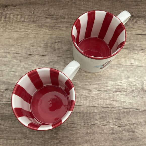 Set of 2 Starbucks Holiday 2007 Joy Mugs Christmas Peppermint Candy Striped 14oz - Picture 8 of 11
